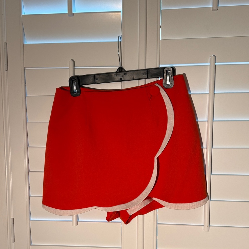Maeve Red Scalloped Hem Skort with White Trim